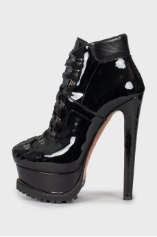 Patent high heel ankle boots