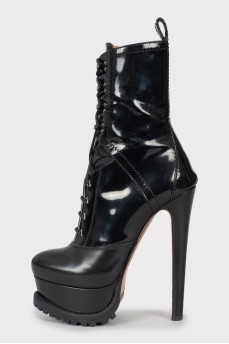 Leather high heel ankle boots