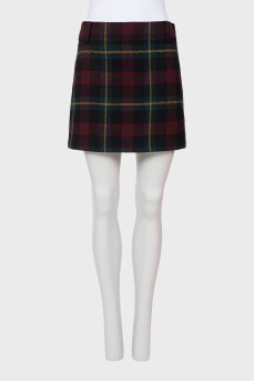 Checked wool mini skirt