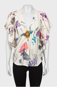 Silk blouse with metallic decor