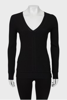 V-neck jumper with perforations