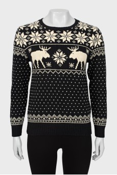 Knitted sweater with print
