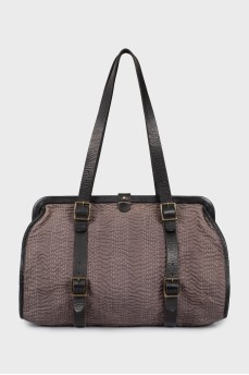 Textile bag with leather handles