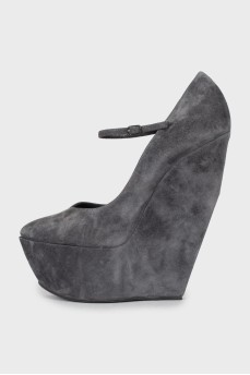 Gray suede wedges