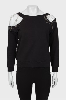 Black sweatshirt with decor on the shoulders