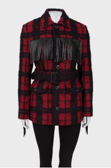 Checkered coat decorated with fringe