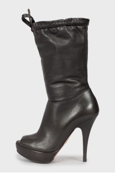Leather open toe booties 