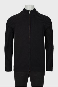 Men's black cardigan with zipper