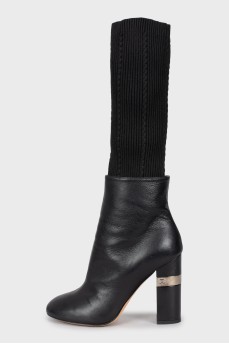 Leather ankle boots with textile upper