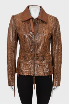 Leather jacket with buckle waist