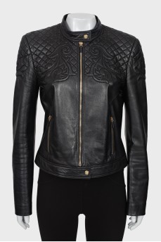 Leather jacket with accent shoulders