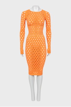 Orange dress with perforation and tag