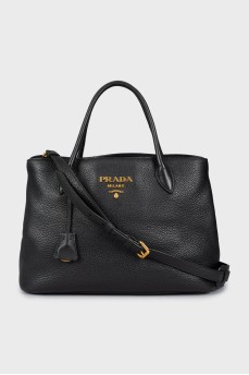 Leather tote with gold logo