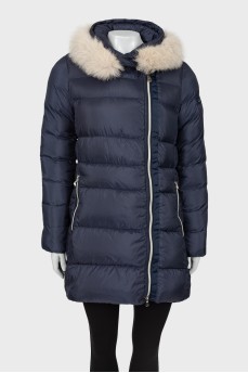 Quilted down jacket with fur hood