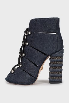 Textile ankle boots with embellished heel