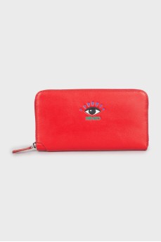 Red leather wallet with tag