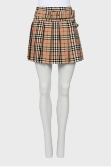 Pleated wool miniskirt