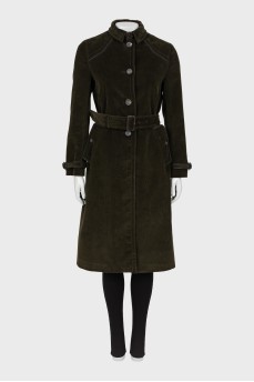 Green corduroy trench coat