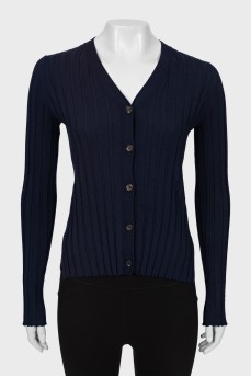 Wool cardigan extended at the back