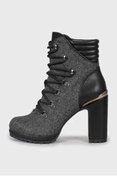 Combination lace-up ankle boots
