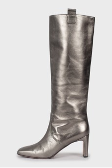 Silver square toe boots