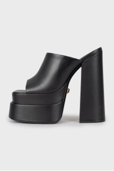 Leather mules with chunky heels
