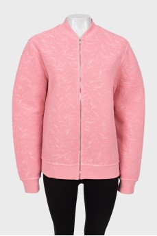 Pink bomber jacket with embossed print