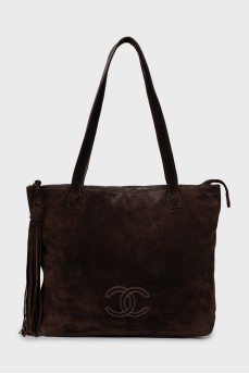 Suede tote bag with signature logo