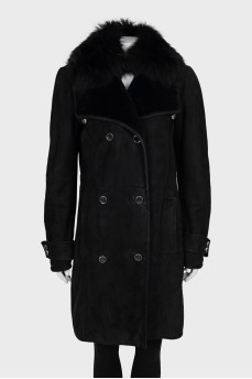 Long double-breasted sheepskin coat