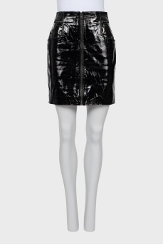 Leather mini skirt with zipper