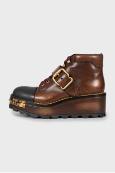 Brown leather platform boots