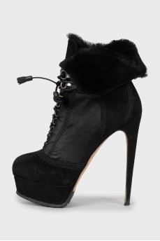 Suede black lace-up ankle boots