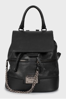Leather backpack decorated with chain