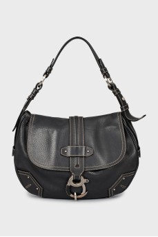 Leather hobo bag with silver hardware