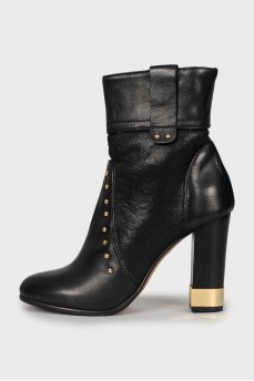 Leather ankle boots with gold rhinestones