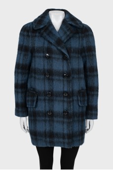 Double-breasted check coat
