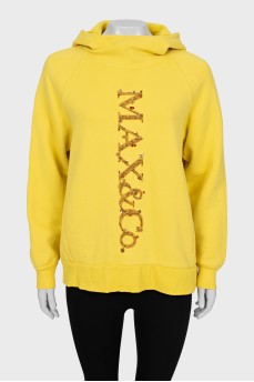 Yellow hoodie with beaded embroidery