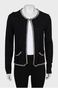 Black cardigan decorated with chain