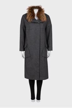 Gray cashmere coat with fur