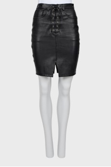 Leather mini skirt with laces