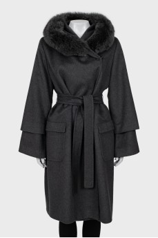 Gray coat with fur hood