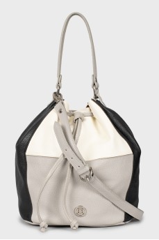 Mixed color leather bucket bag