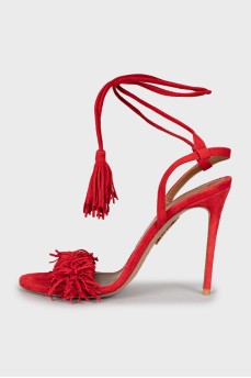 Suede sandals with fringe and ties