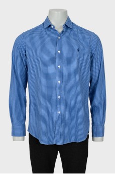 Men's blue shirt with checkered print