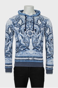Men's blue printed hoodie