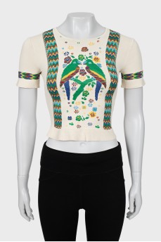 Top with embroidered print