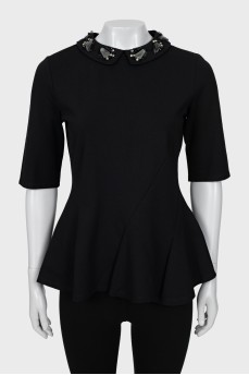 Black blouse with detachable collar