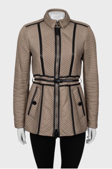 Quilted jacket with leather belt