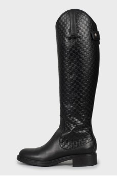 Black boots with embossed leather