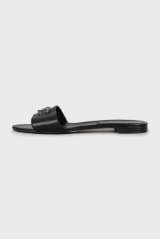Leather slides with brand logo
